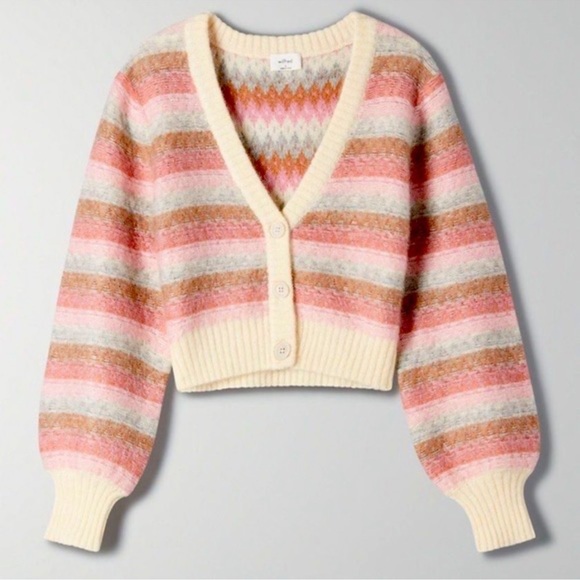 wild fable Sweaters - Aritzia Wilfred Cadence Cardigan Sweater Cropped Striped Pink Mohair Wool